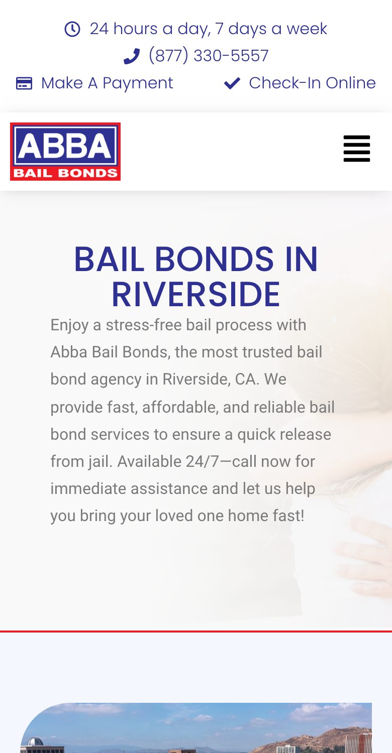 The Riverside bail bonds page on abbabailbonds.com, viewed on a phone