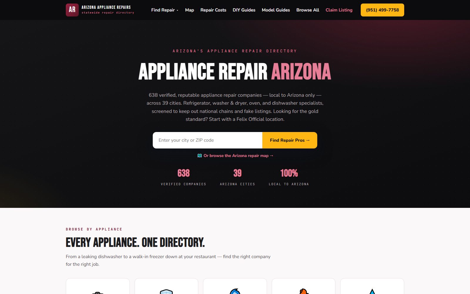 Arizona Appliance Repairs directory website