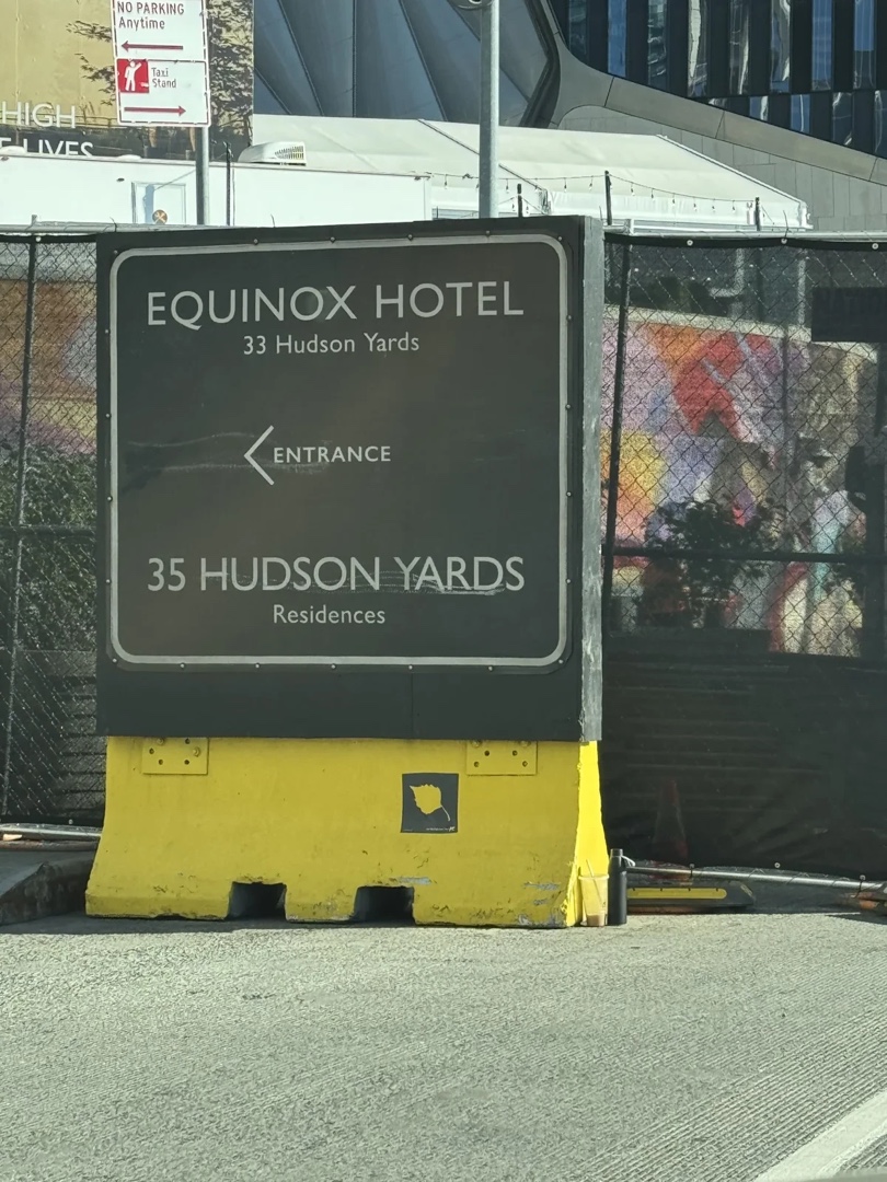 A street sign for the Equinox Hotel and 35 Hudson Yards in Manhattan, taken during field work