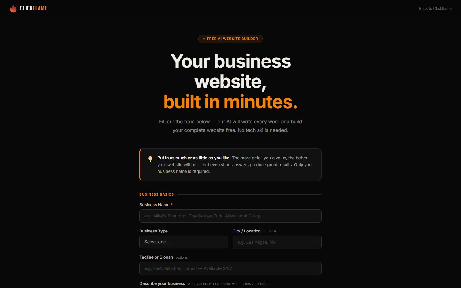 Clickflame Free Website Builder