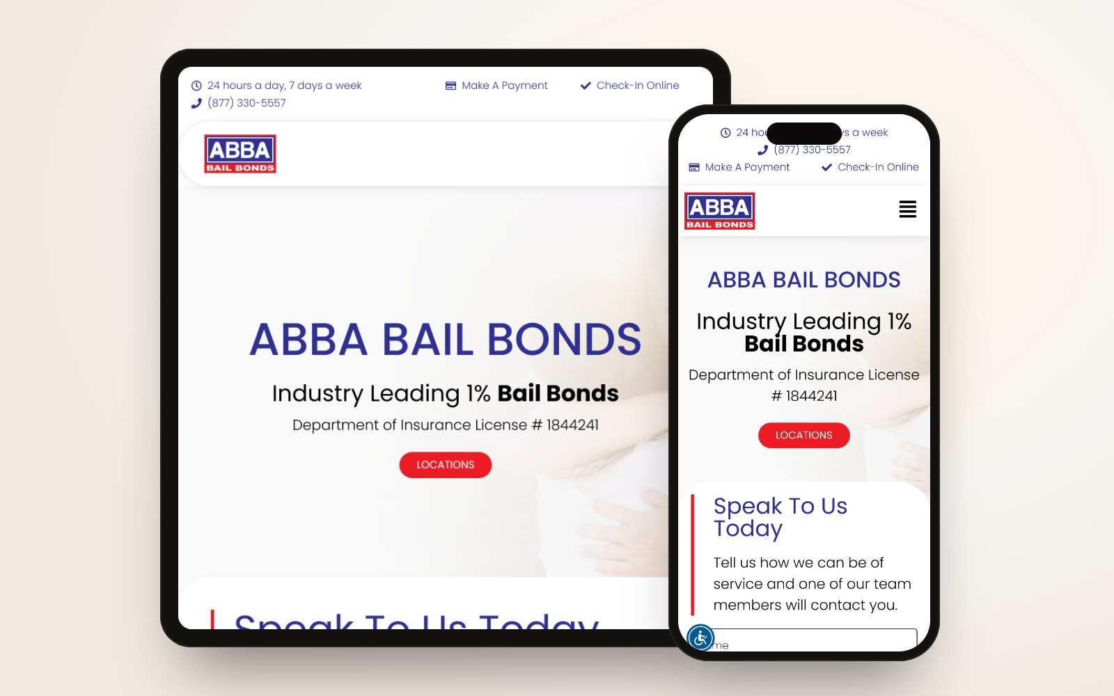 abbabailbonds.com on a tablet and a phone