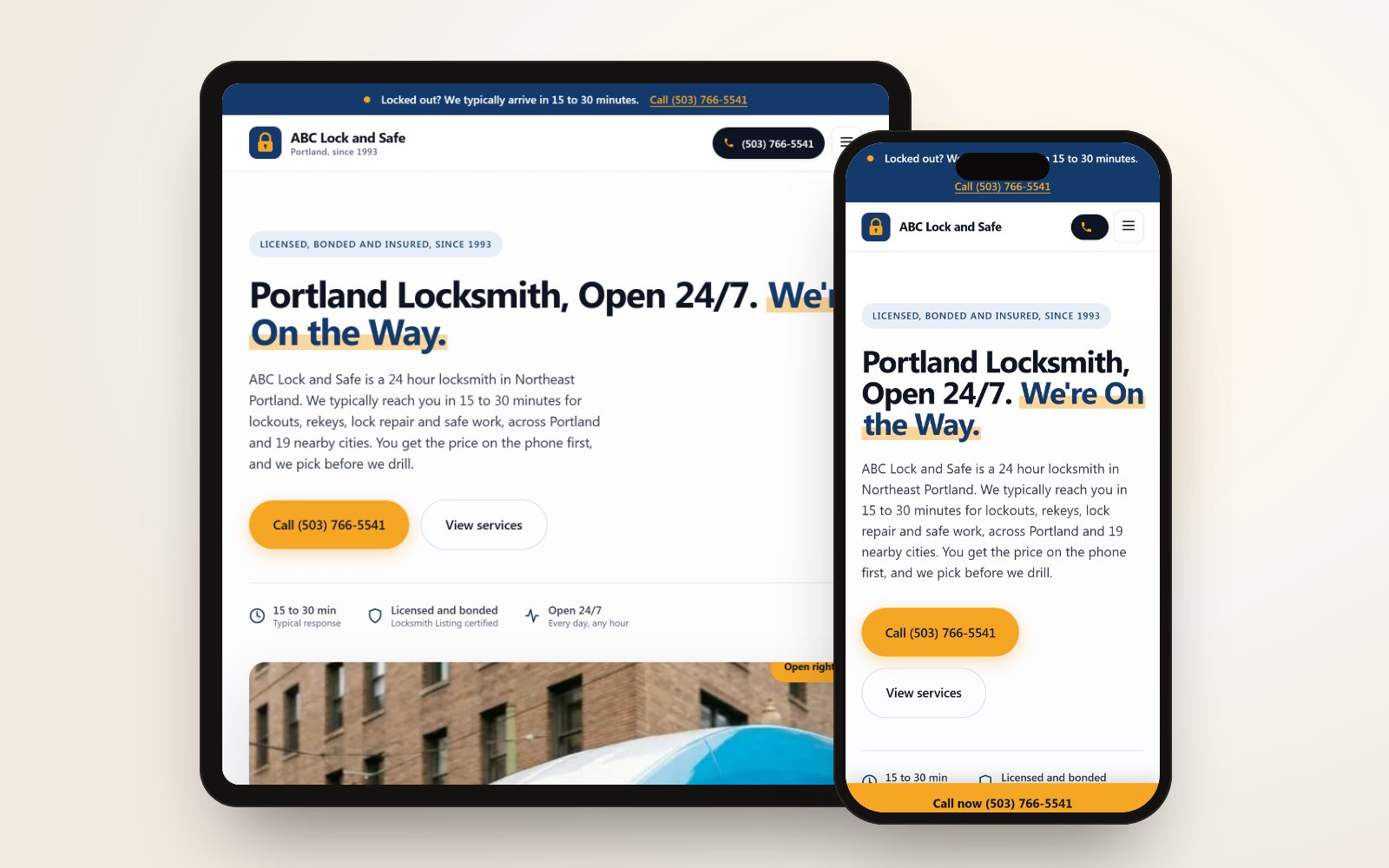 abclockandsafe.com on a tablet and a phone