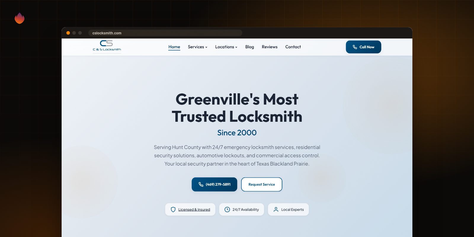 The Greenville's Lock & Key. website, built by Clickflame