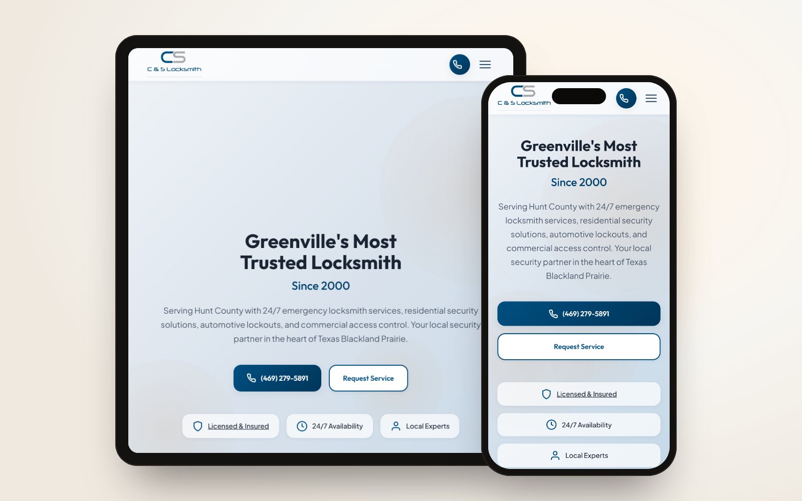 cslocksmith.com on a tablet and a phone