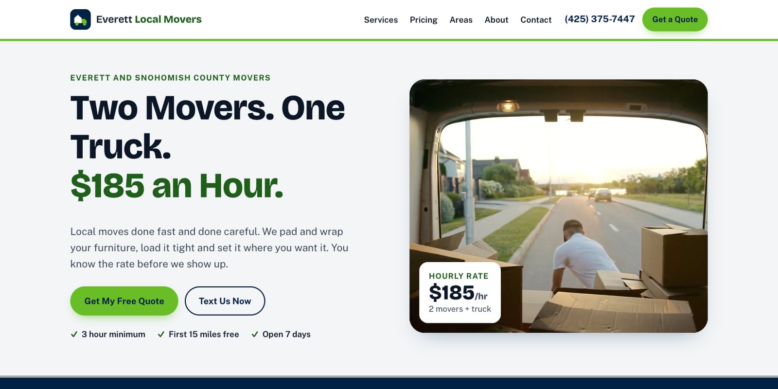 The Everett Local Movers website, built by Clickflame