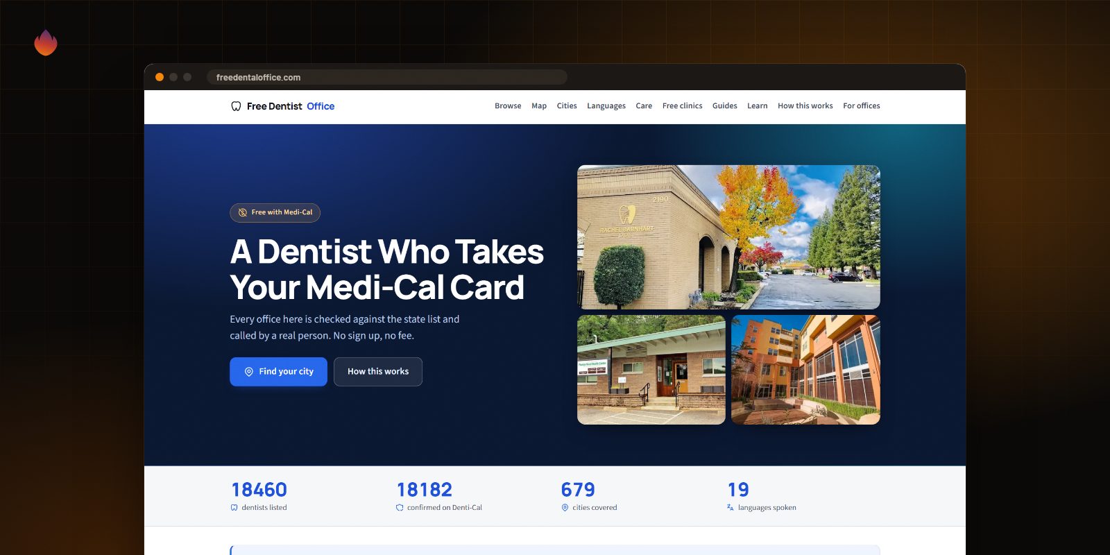 The A Public Map of Free Dental Care website, built by Clickflame