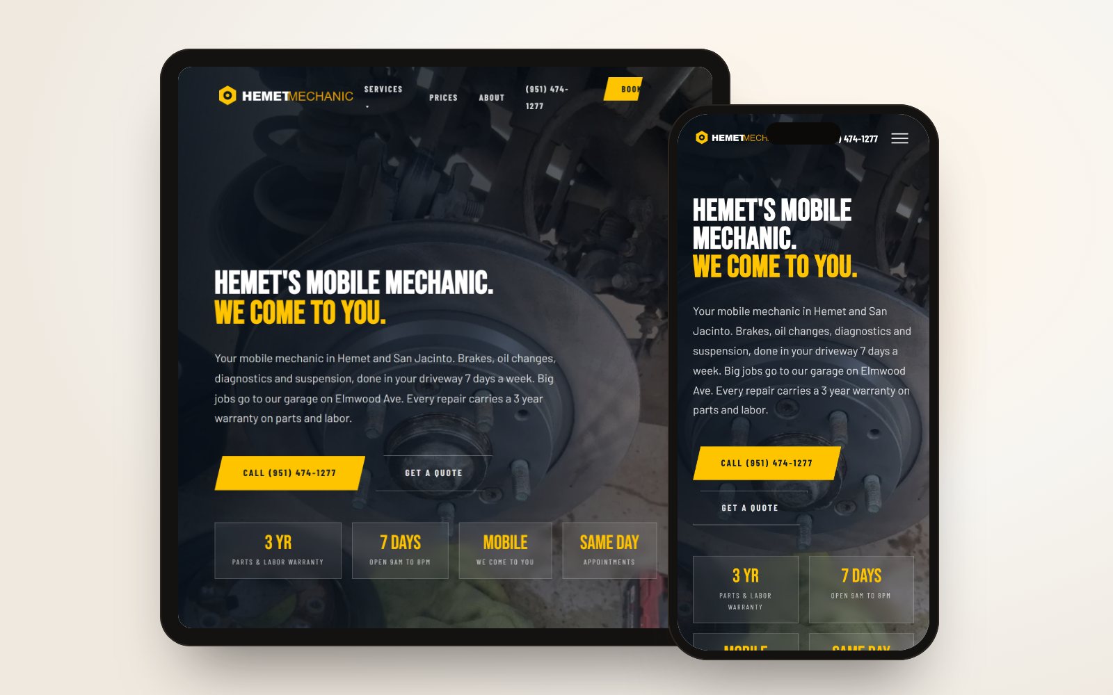 hemetmechanic.com on a tablet and a phone