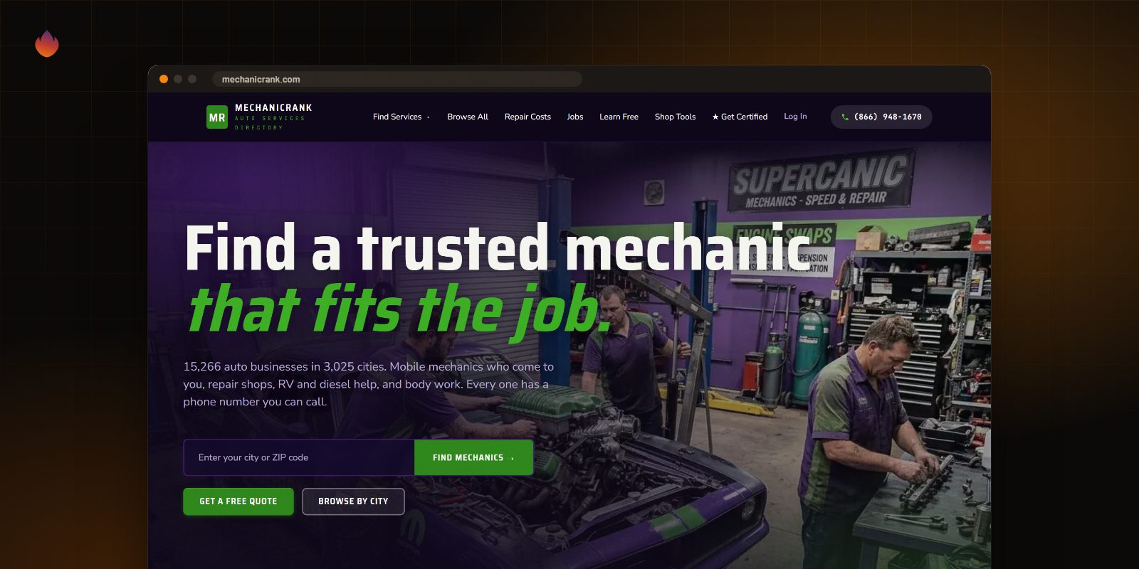 The One Directory. 3,808 Mechanics. website, built by Clickflame