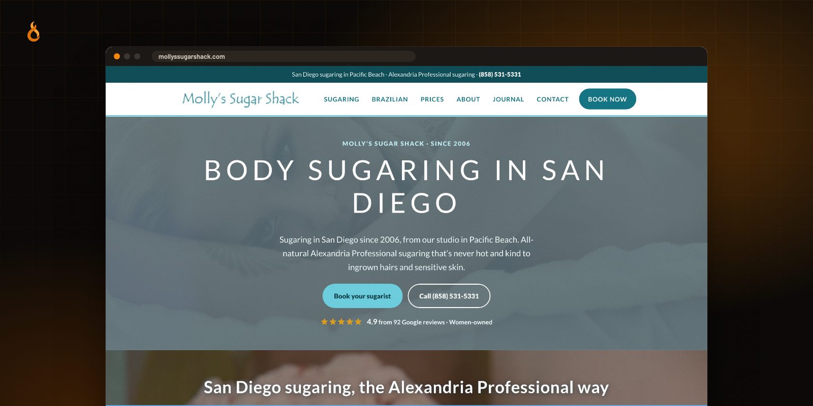 The new Molly's Sugar Shack home page, Body Sugaring in San Diego