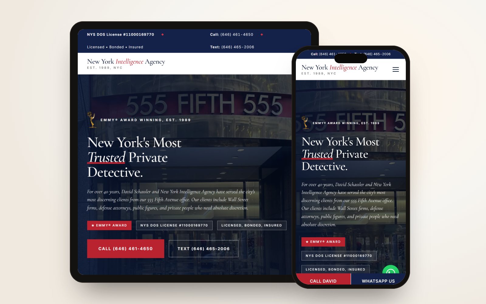 newyorkinvestigations.com on a tablet and a phone