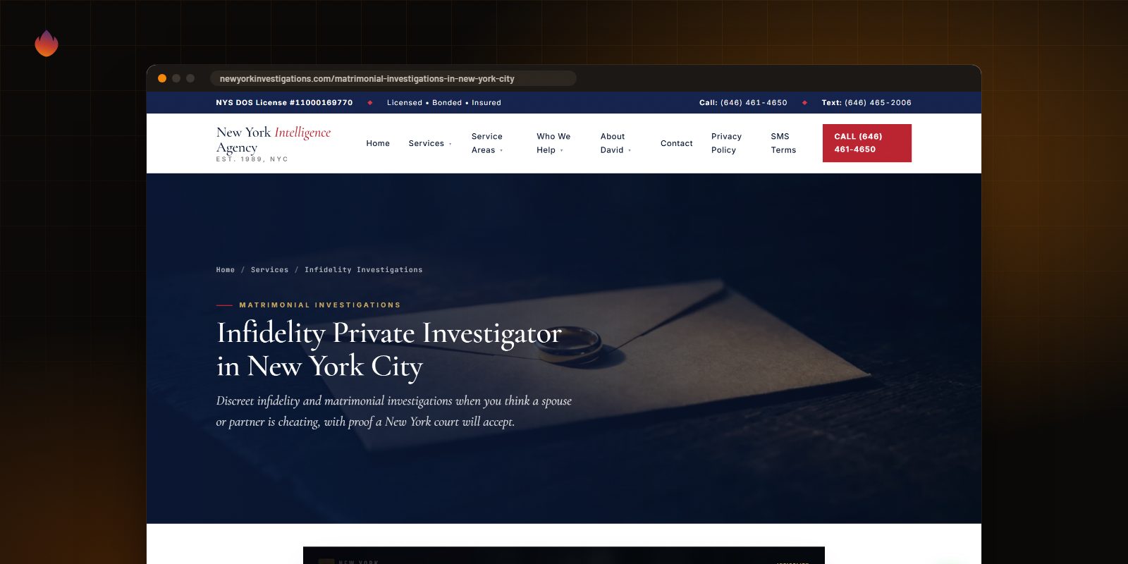 The New York Private Detective Search website, built by Clickflame