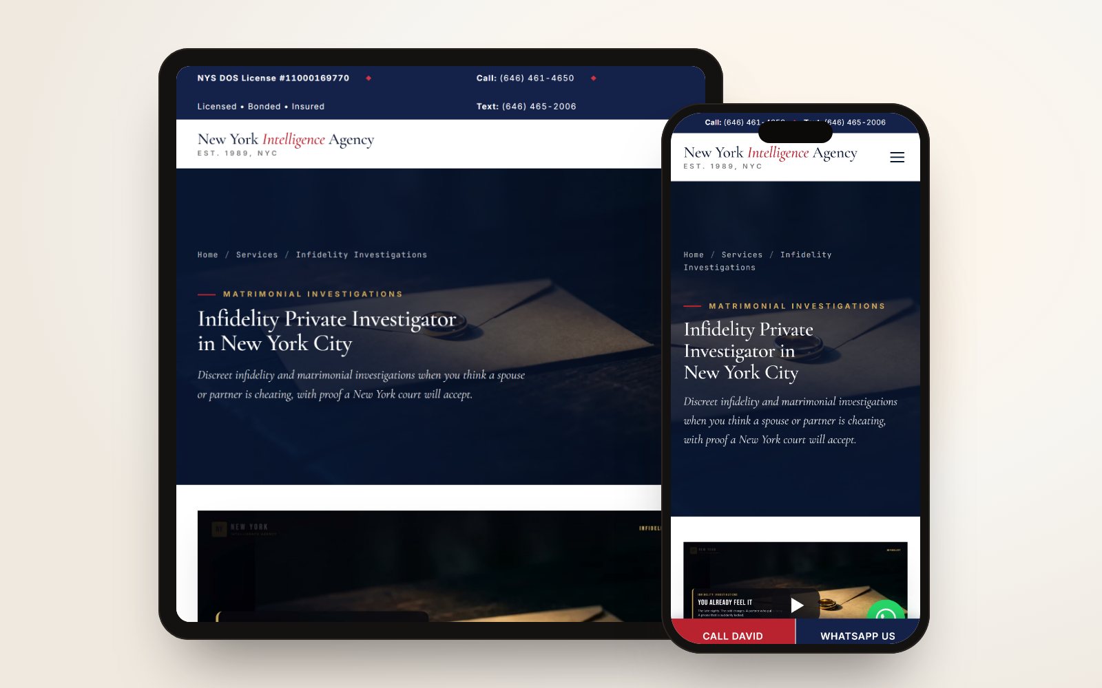 newyorkinvestigations.com on a tablet and a phone