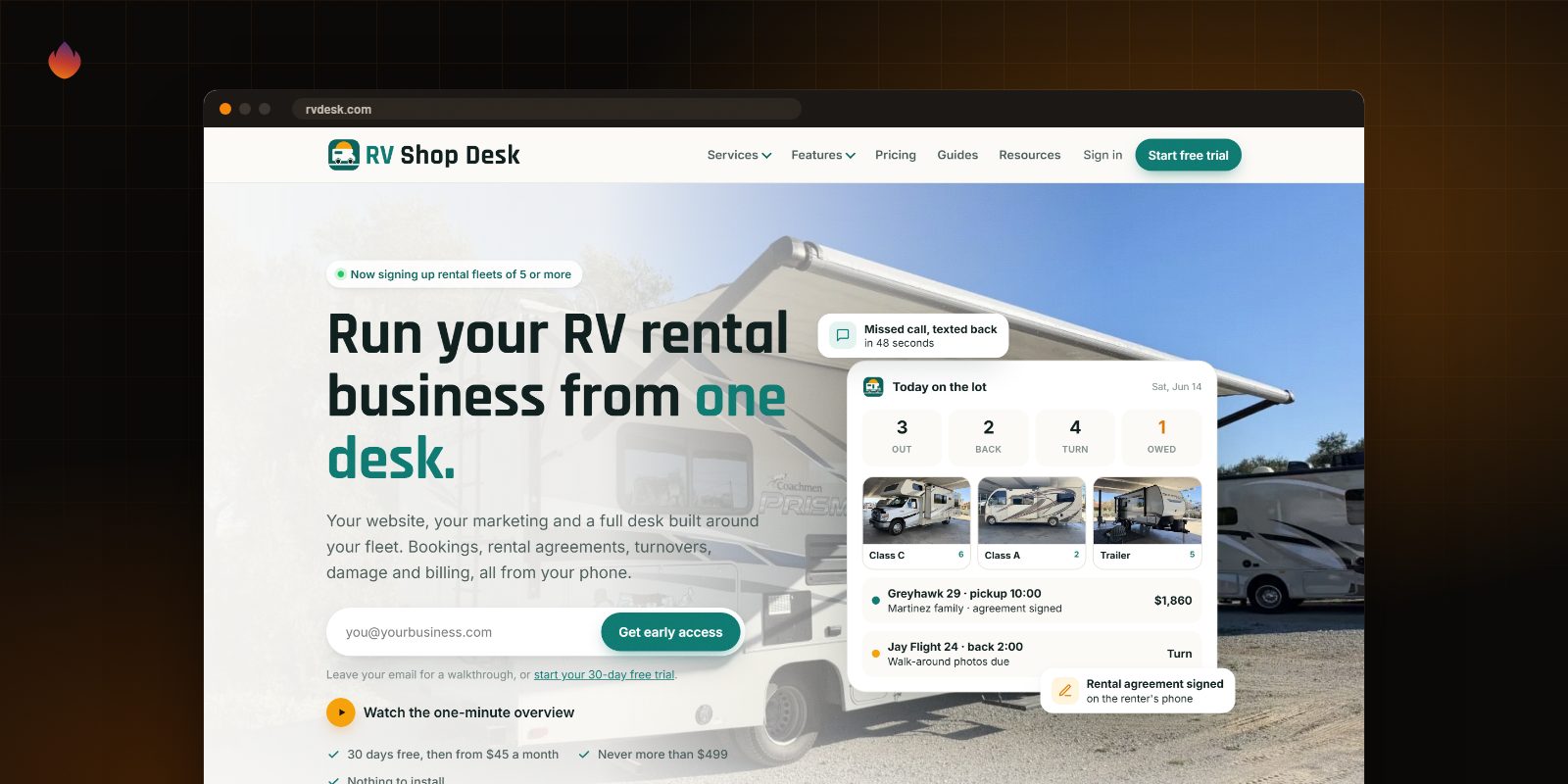 The Introducing RV Shop Desk website, built by Clickflame