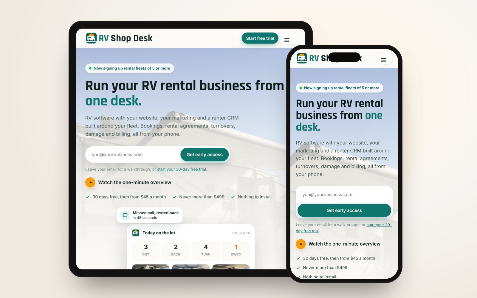 rvdesk.com on a tablet and a phone