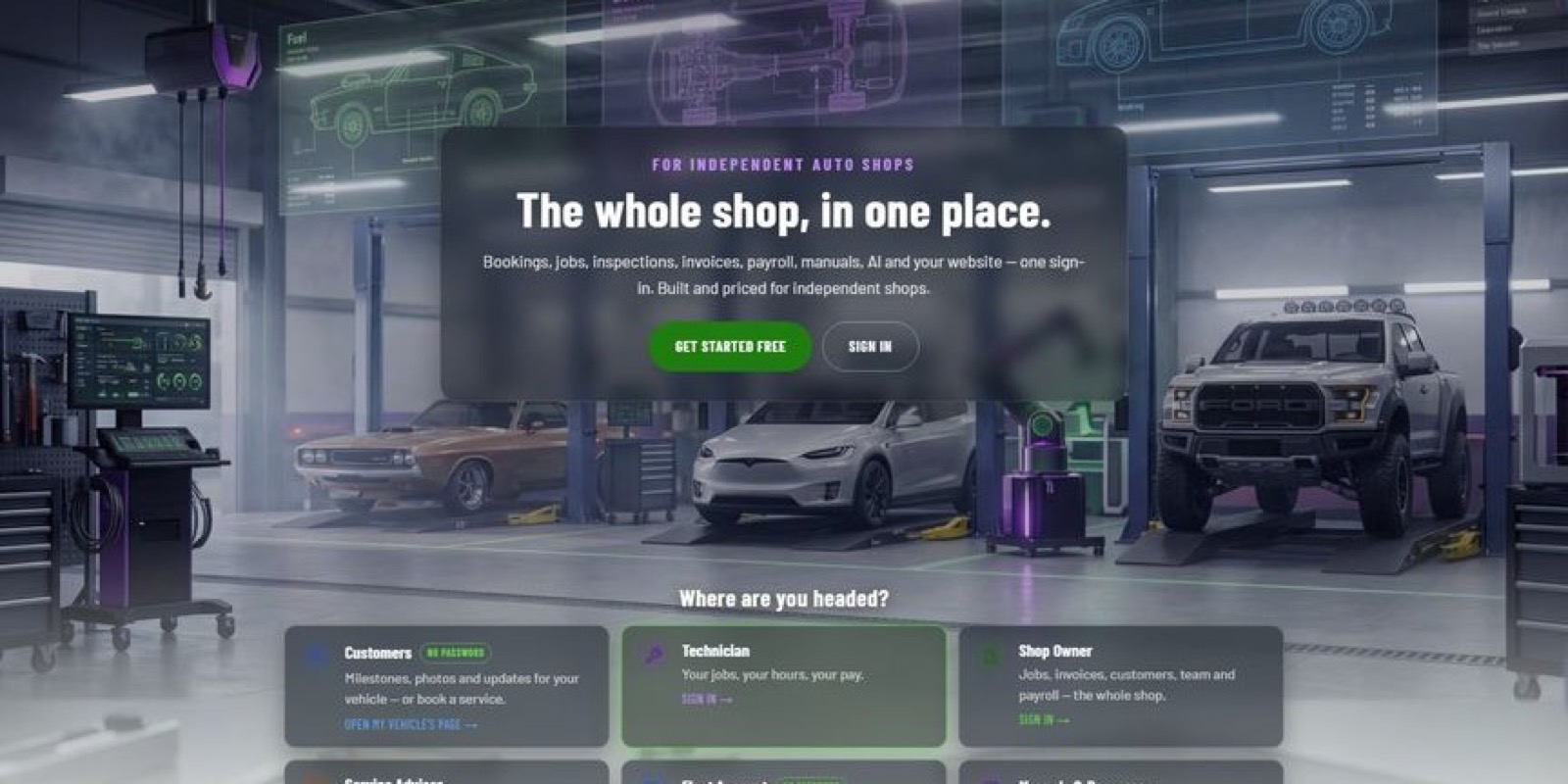 The Shop Desk sign in page for independent auto shops