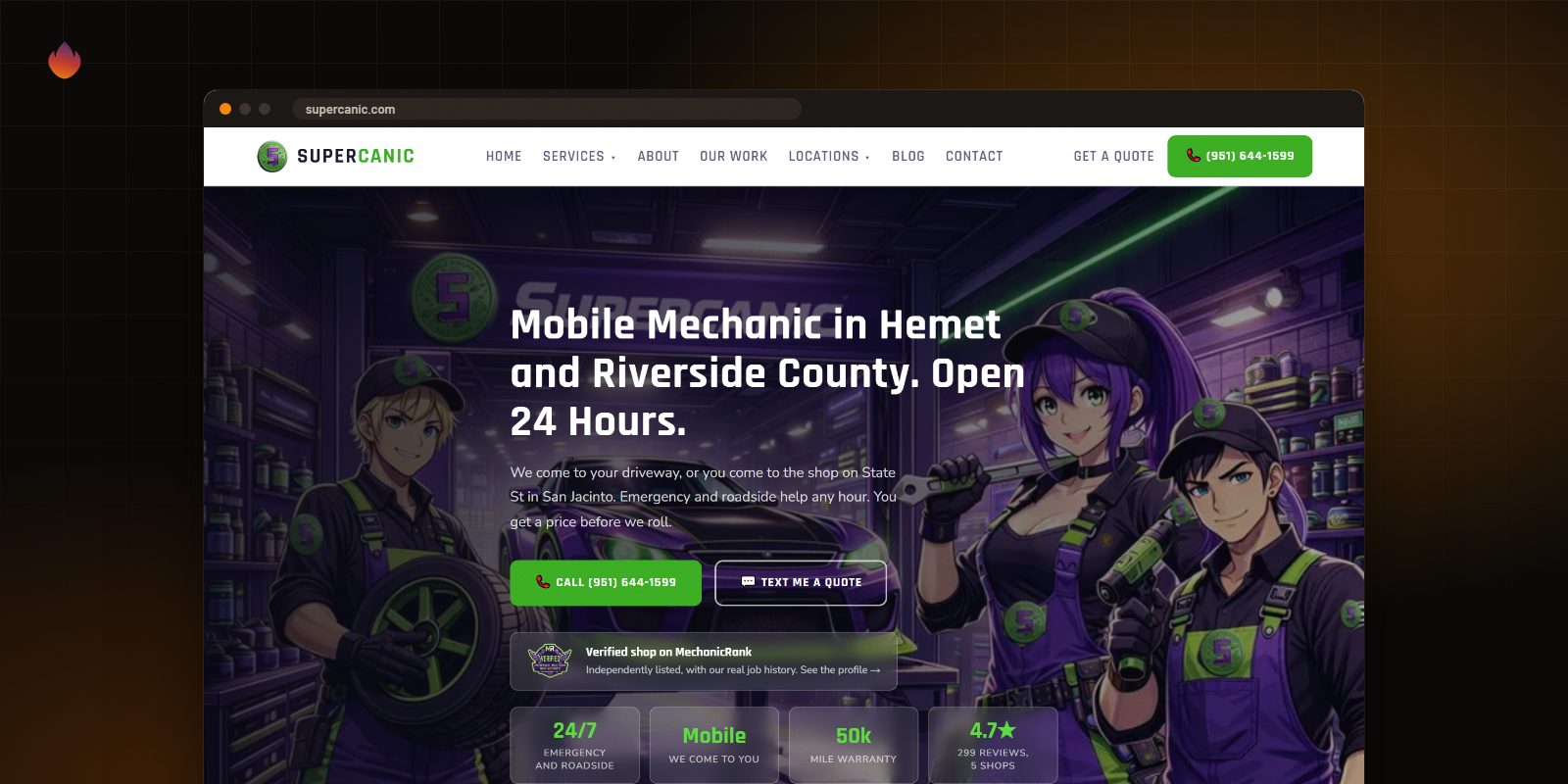 The Hemet's Shop. The Country's Mechanic. website, built by Clickflame