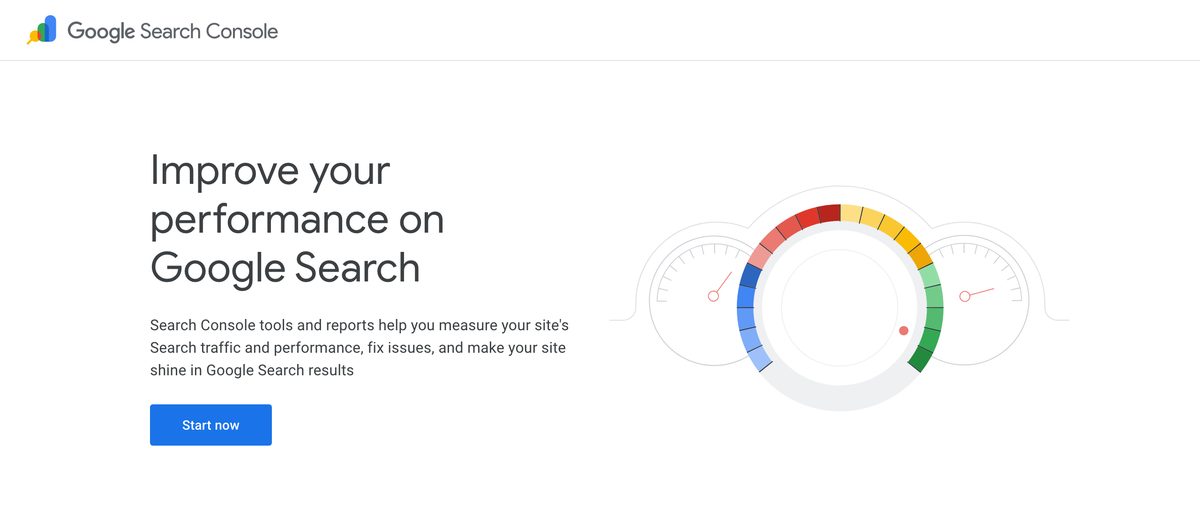 Google Search Console&rsquo;s public start page, headed Improve your performance on Google Search