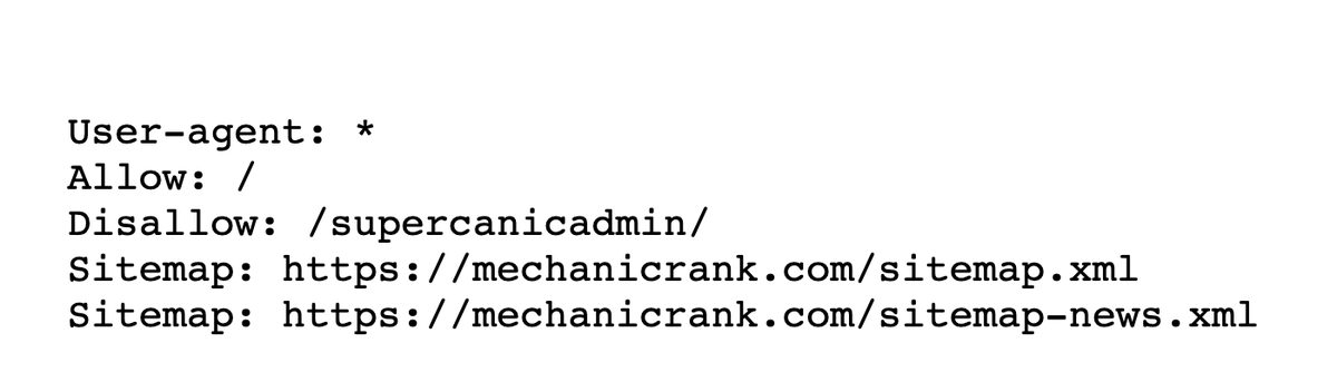 The robots.txt file on mechanicrank.com, ending with two Sitemap lines