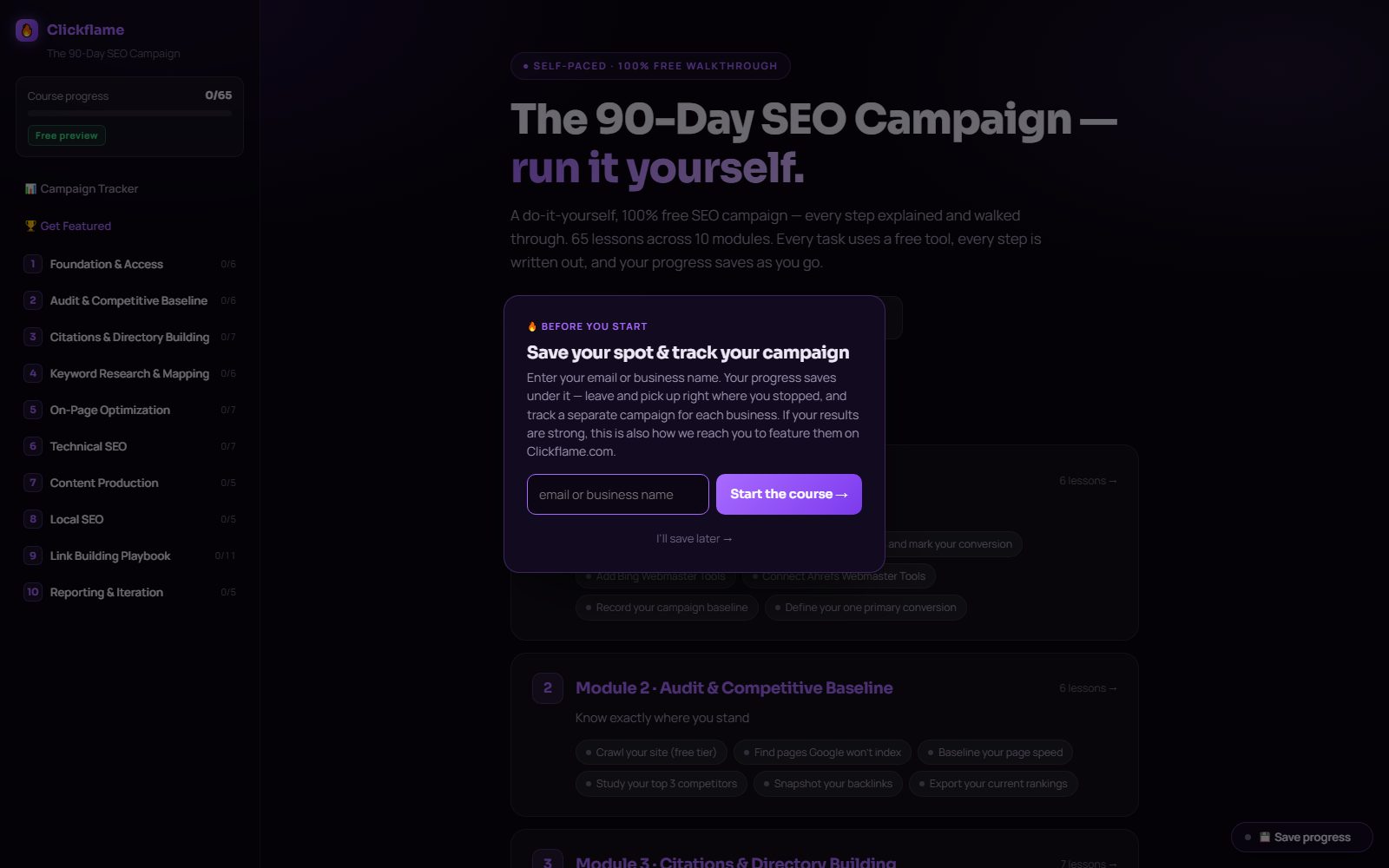 Clickflame Courses platform