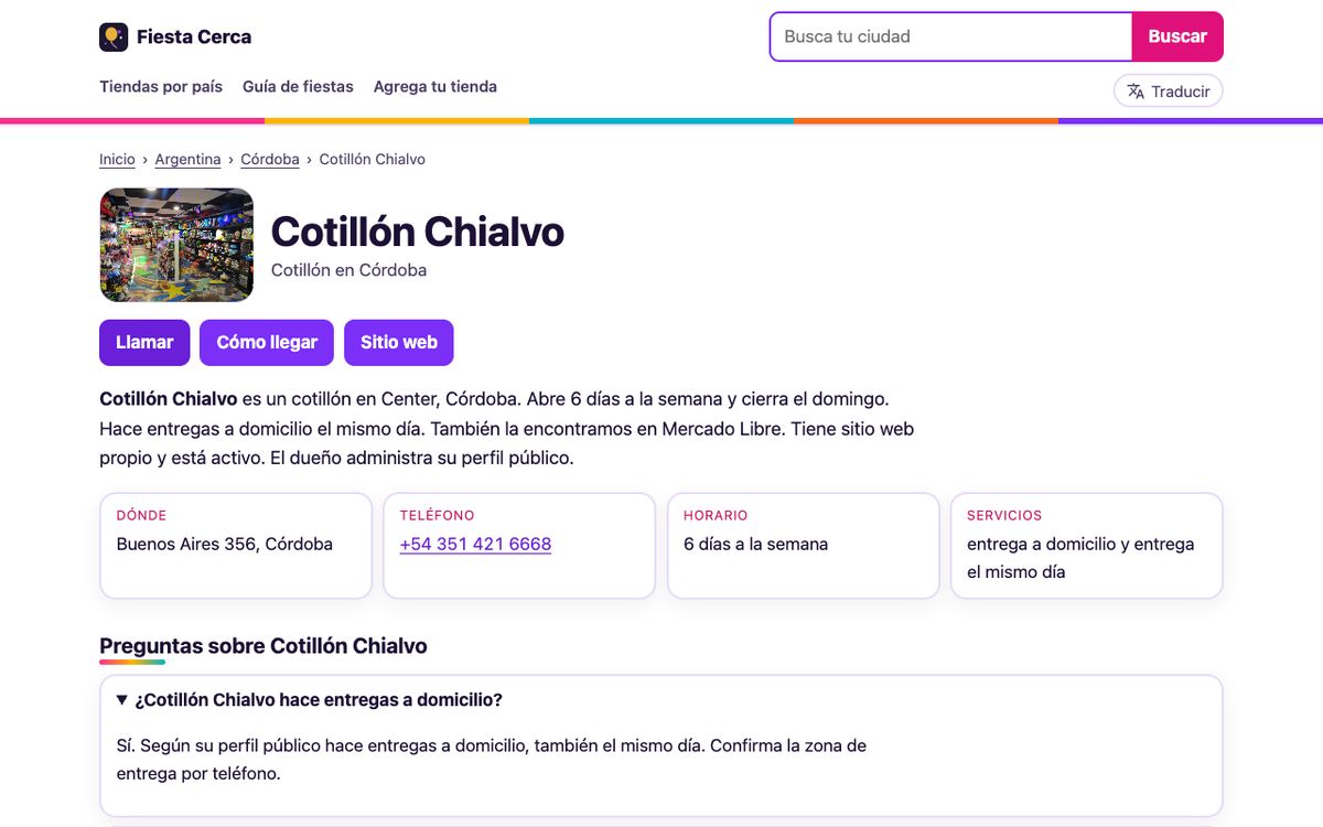 El perfil de Cotillón Chialvo en Fiesta Cerca