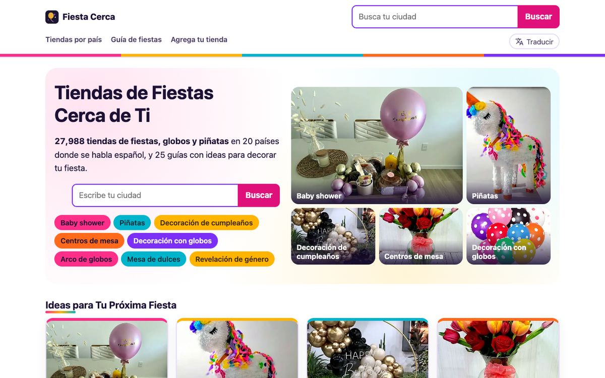 La página principal de Fiesta Cerca