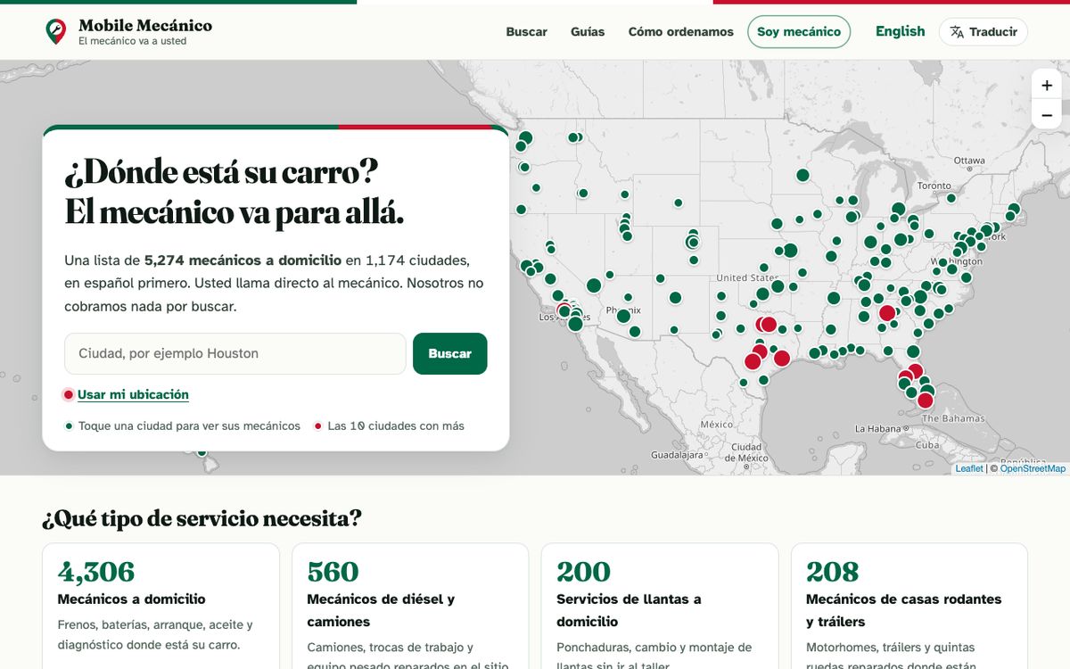 La página principal de Mobile Mecánico