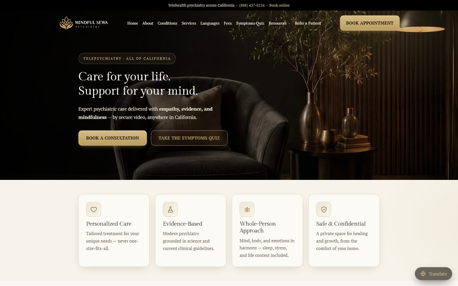 Mindful Sewa Psychiatry website