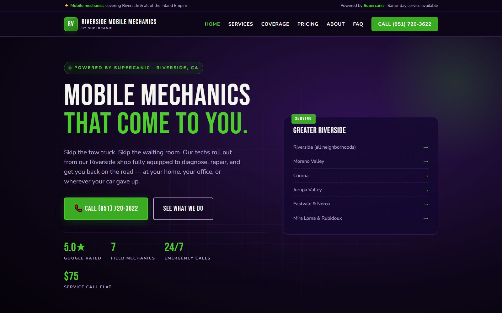 Riverside Mobile Mechanics website