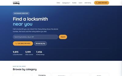 Locksmith Listing website screenshot