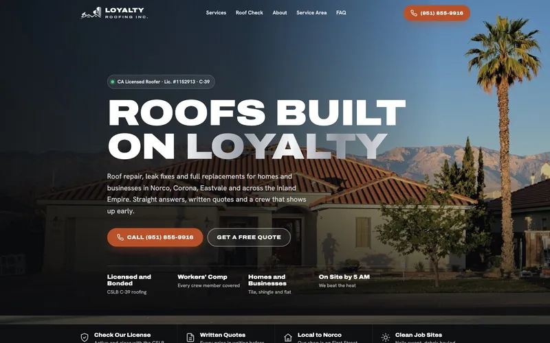 Loyalty Roofing website home page, built by Clickflame