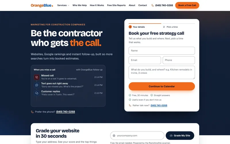 OrangeBlue website home page, built by Clickflame