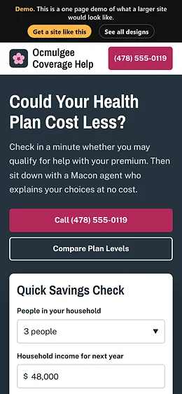 Health Insurance website design on a phone