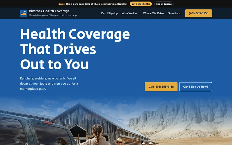 Health Insurance website design, Big Sky Utility style, desktop view