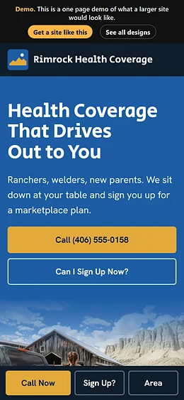 Health Insurance website design on a phone