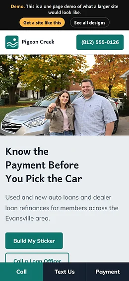 Auto Loans / Refinance website design on a phone