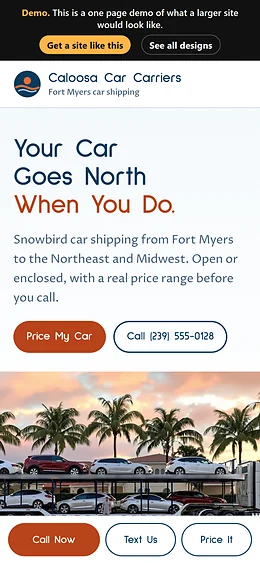 Auto Transport / Car Shipping website design on a phone