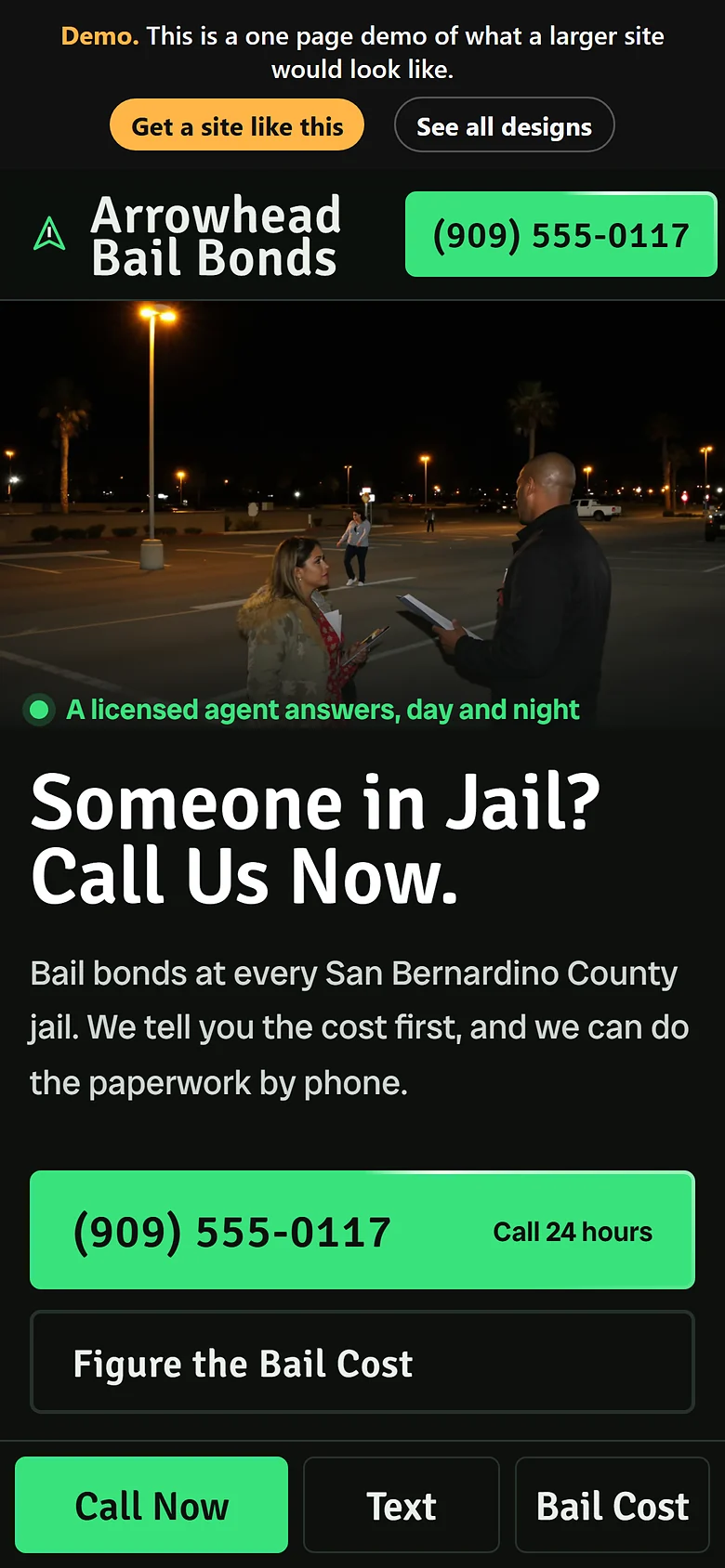 Bail Bonds website design on a phone