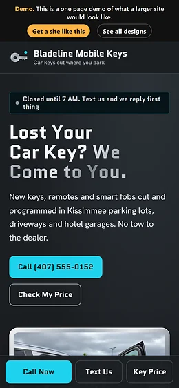 Automotive Locksmith website design on a phone
