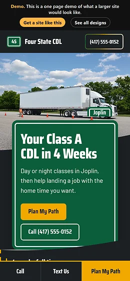 CDL Training website design on a phone