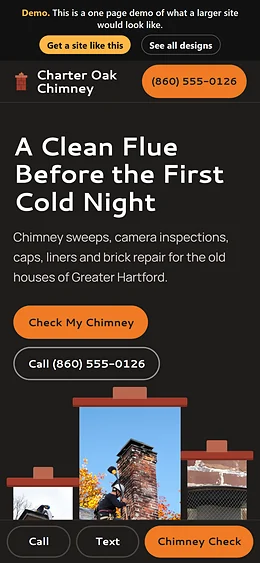 Chimney Sweep and Repair website design on a phone