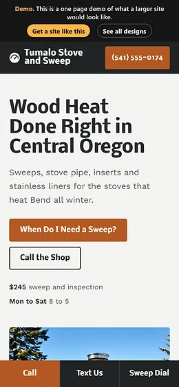 Chimney Sweep and Repair website design on a phone