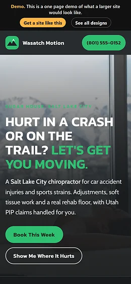Chiropractor website design on a phone
