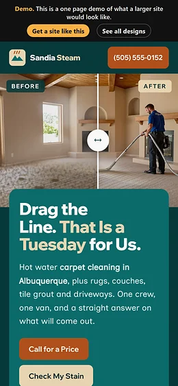 Carpet Cleaning website design on a phone