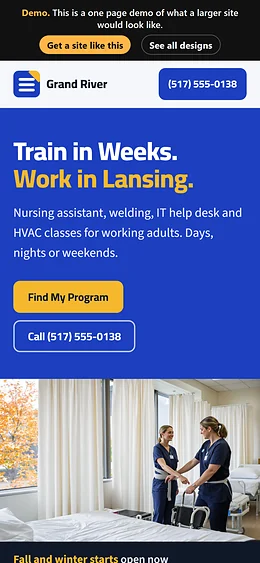 Career Training website design on a phone