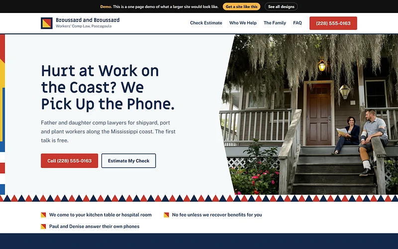 Workers' Compensation website design, Signal Flag Harbor style, desktop view
