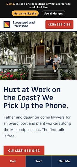 Workers' Compensation website design on a phone
