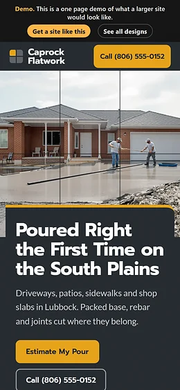 Concrete and Paving website design on a phone