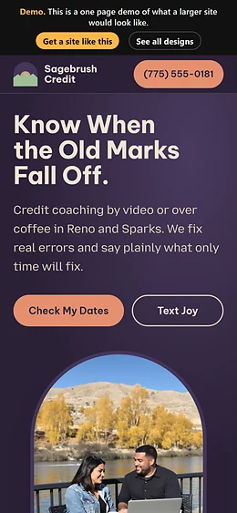Credit Repair website design on a phone