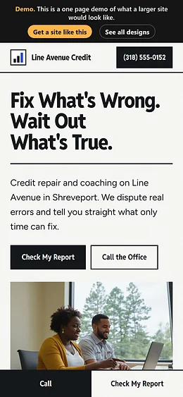 Credit Repair website design on a phone