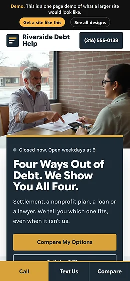 Debt Relief website design on a phone